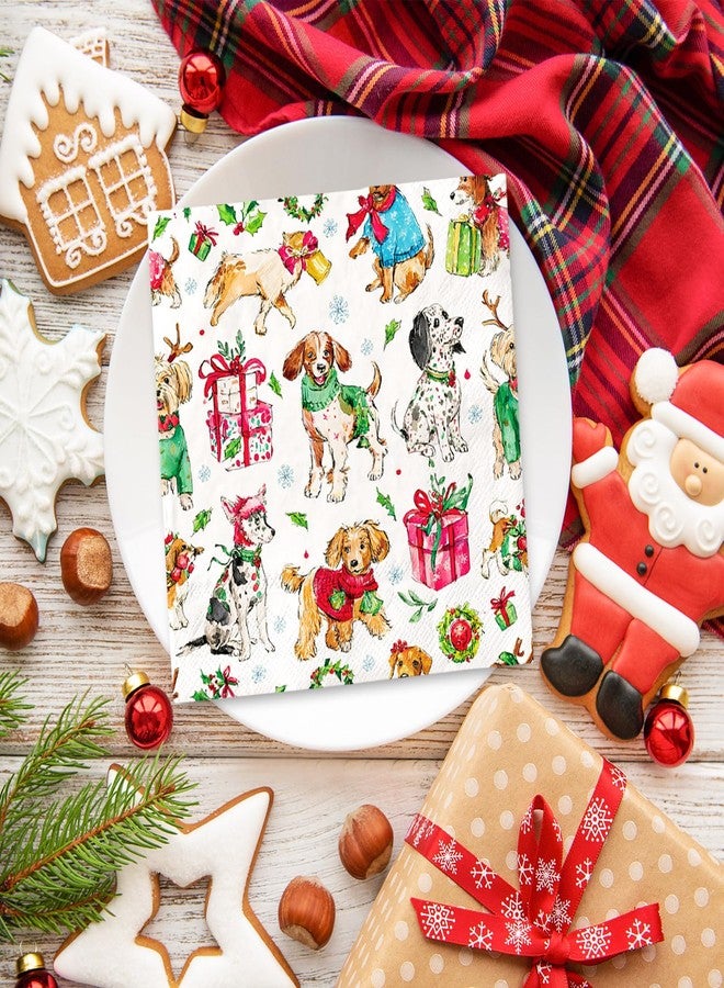 وولاين مجموعة مناديل ورقية لعيد الميلاد من والين، ٥٠ قطعة، للاستخدام مرة واحدة، بتصميم جرو كلب عتيق، مثالية لحفلات الغداء والعشاء الشتوية. - Image 5